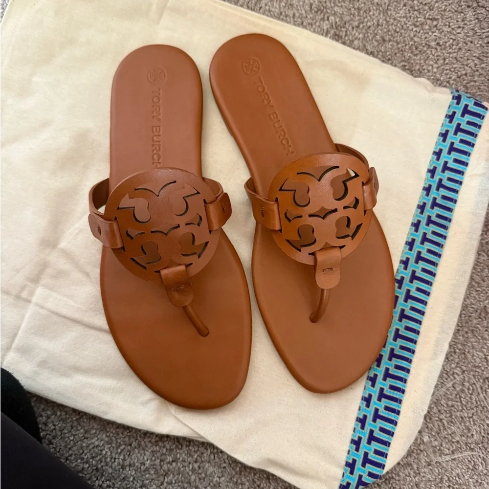 New tory burch miller calf leather sandals in Millie/ bourbon color